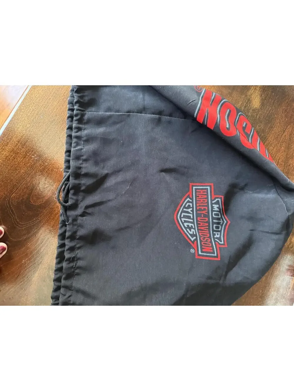 Harley-Davidson Motor Cycles Black Drawstring Bag with Red Logo Print